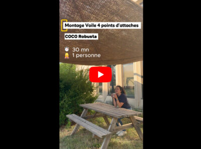 Montage voile à suspendre 4 points attache, en fibre de coco 100% naturelle, en 30mn. 1 seule personne.